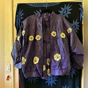 Leather outfit set size XXL; Purple and Gold, Jacket and Skirt set.